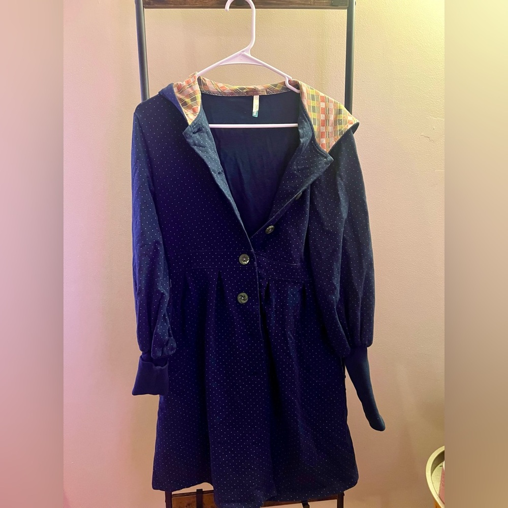 Matilda Jane Navy Polka Dot Coat with Multicolor Lining